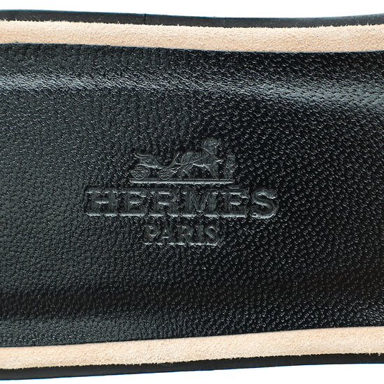 Hermes Beige Pink Oran Rhinestone Embellished Sandal 37.5