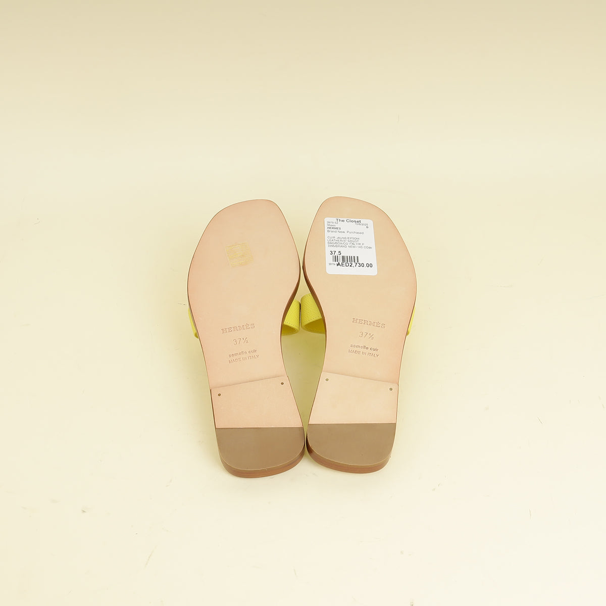 Hermes Cuir Jaune Oran Sandal 37.5