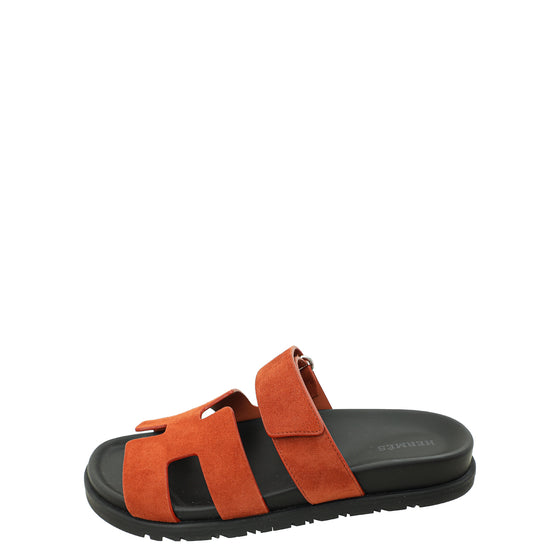 Hermes Burnt Orange Suede Goatskin Chypre Sandal 37.5