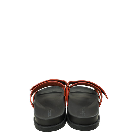 Hermes Burnt Orange Suede Goatskin Chypre Sandal 37.5