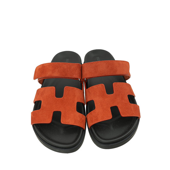 Hermes Burnt Orange Suede Goatskin Chypre Sandal 37.5