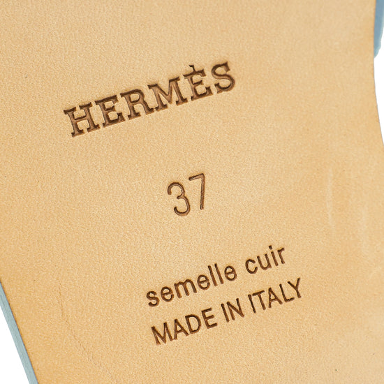 Hermes Bleu Faience Oran Sandal 37