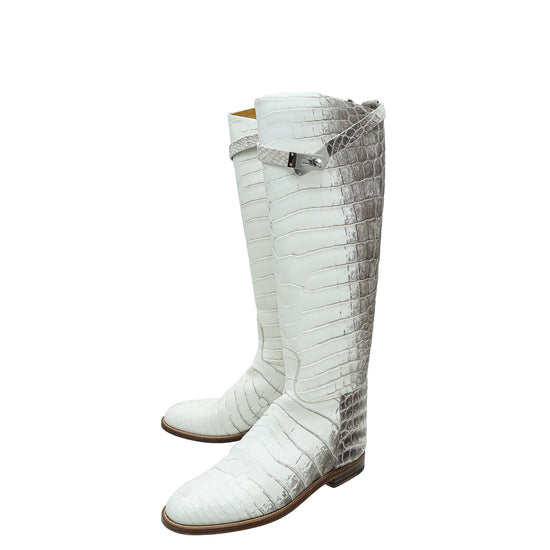 Hermes Blanc Matte Niloticus Crocodile Himalaya Jumping Boots 37