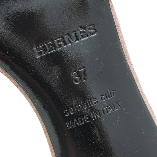 Hermes Rose Suede Crystal Oasis Sandal 37