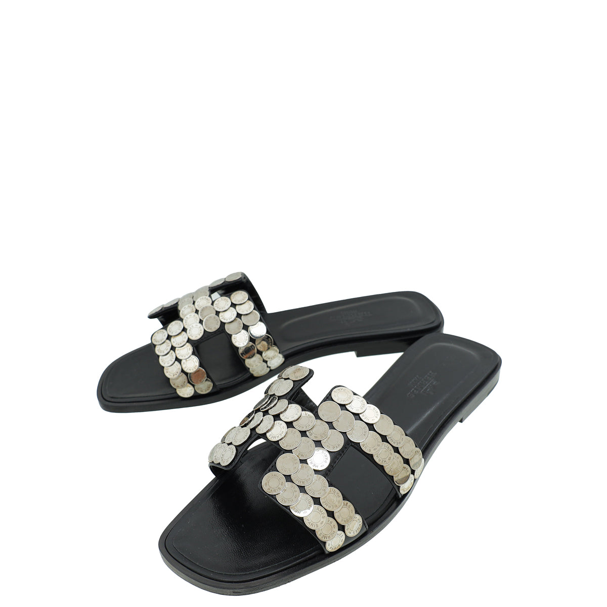 Hermes Noir Clou De Selle Oran Sandals 37-Hermes-THE CLOSET