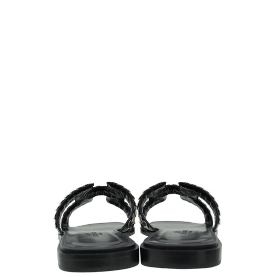 Load image into Gallery viewer, Hermes Noir Clou De Selle Oran Sandals 37
