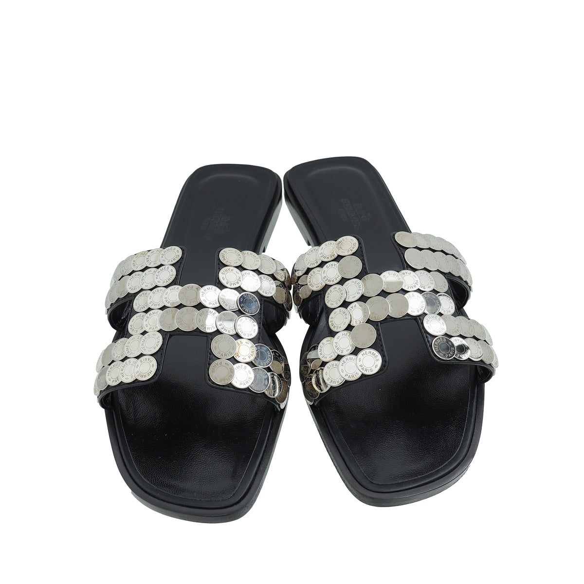 Hermes Noir Clou De Selle Oran Sandals 37