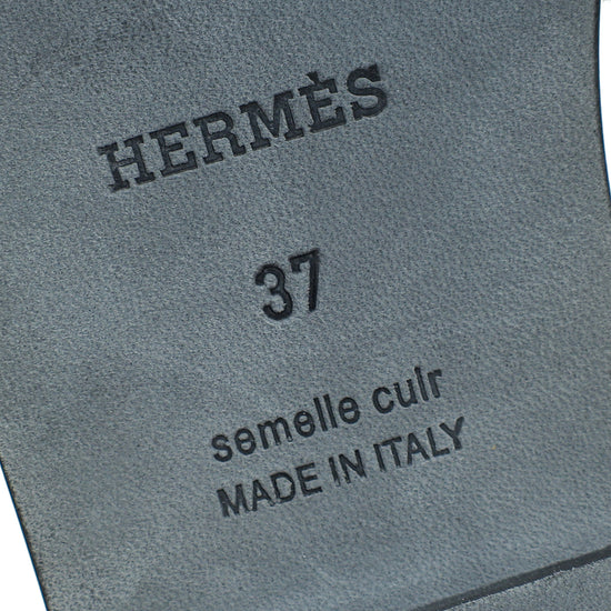 Load image into Gallery viewer, Hermes Noir Clou De Selle Oran Sandals 37
