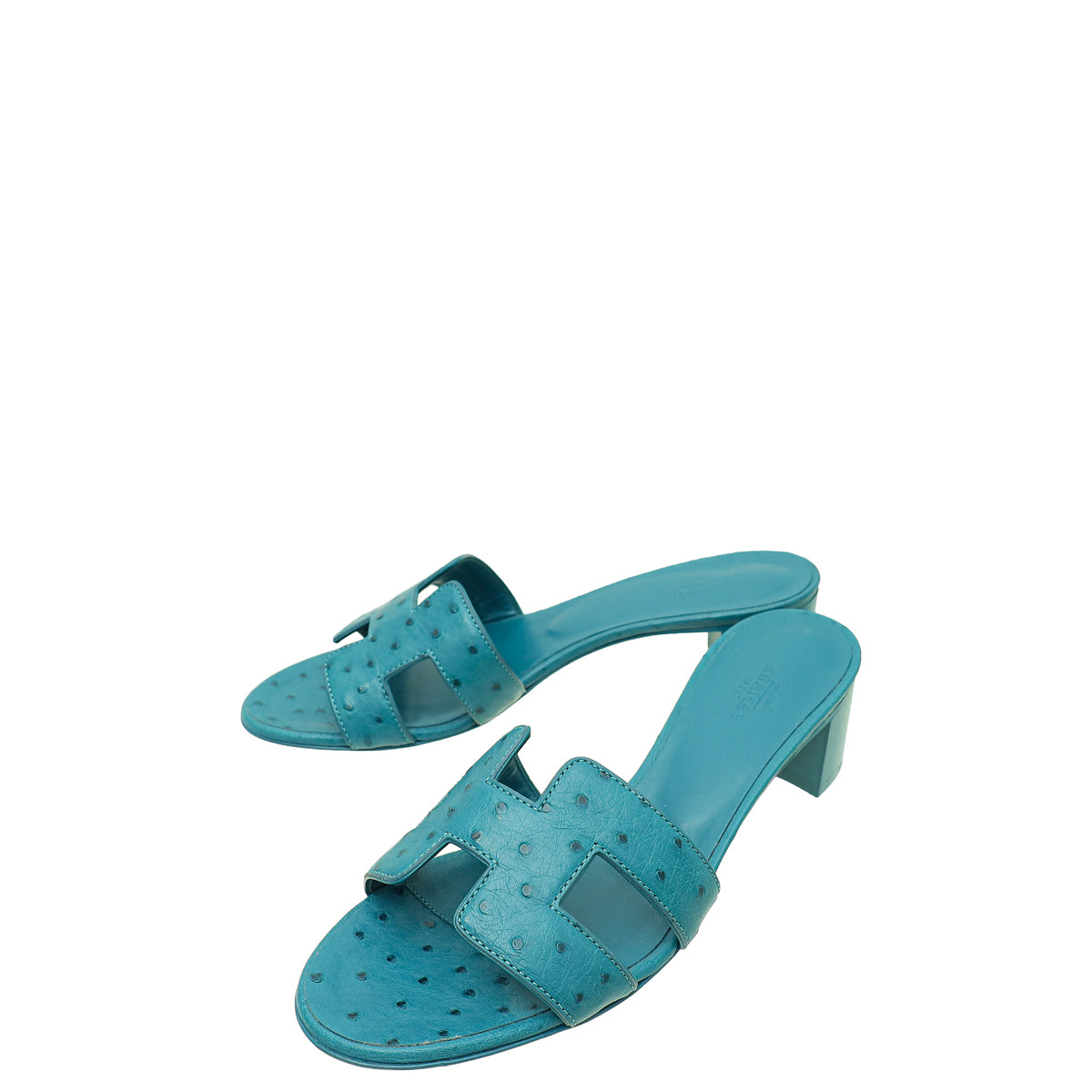 Hermes Bleu Vif Ostrich Oasis Sandal 37-Hermes-THE CLOSET