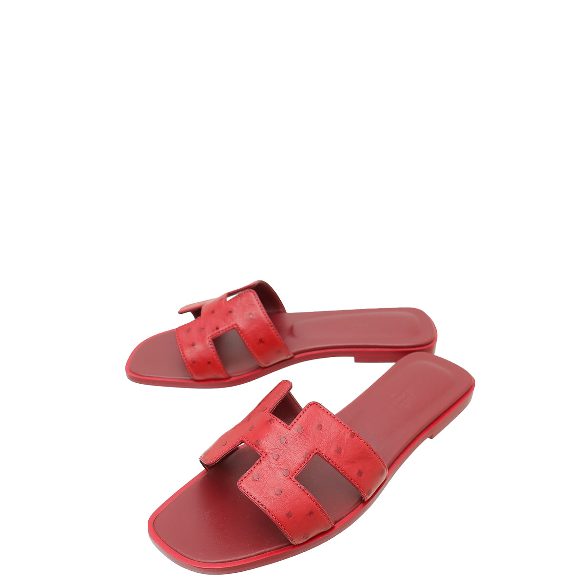 Hermes Rouge H Ostrich Oran Sandal 37-Hermes-THE CLOSET