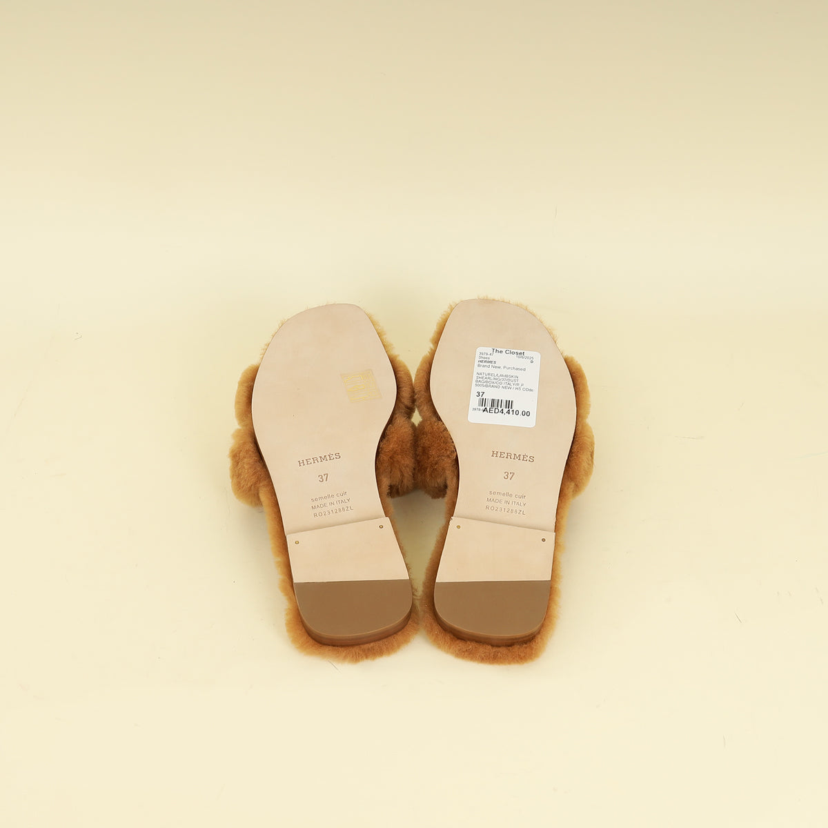 Hermes Naturel Oran Shearling Sandal 37