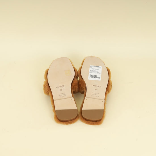 Hermes Naturel Oran Shearling Sandal 37