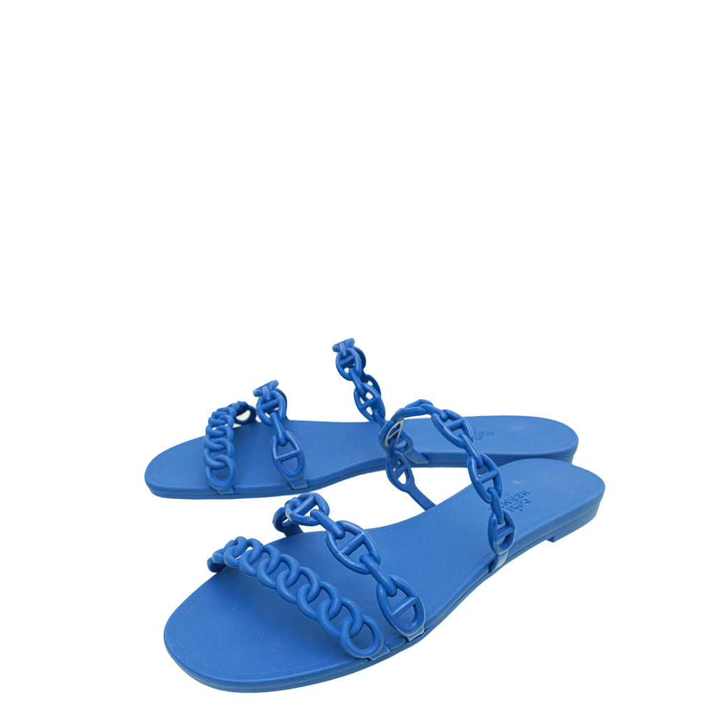 Hermes Blue Rubber Chaine D Ancre Rivage Sandal 37 THE CLOSET