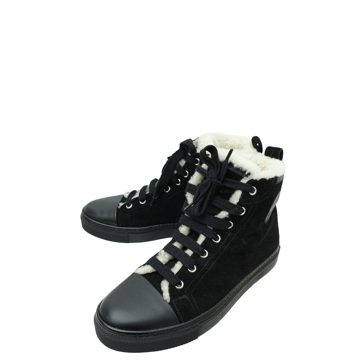 Hermes Black Shearling High Top Climb Sneakers 38-Hermes-THE CLOSET