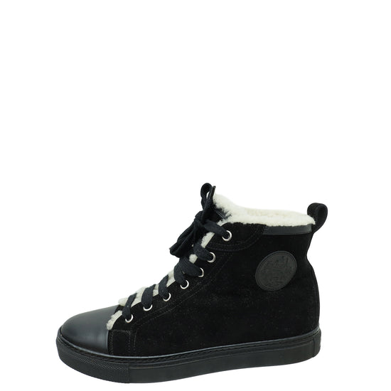 Hermes Black Shearling High Top Climb Sneakers 38