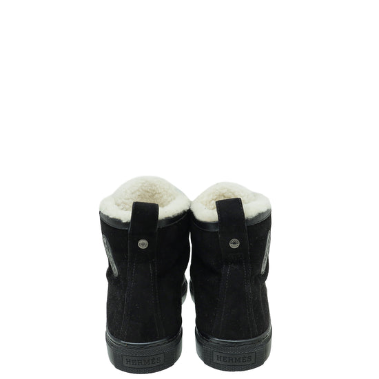 Hermes Black Shearling High Top Climb Sneakers 38