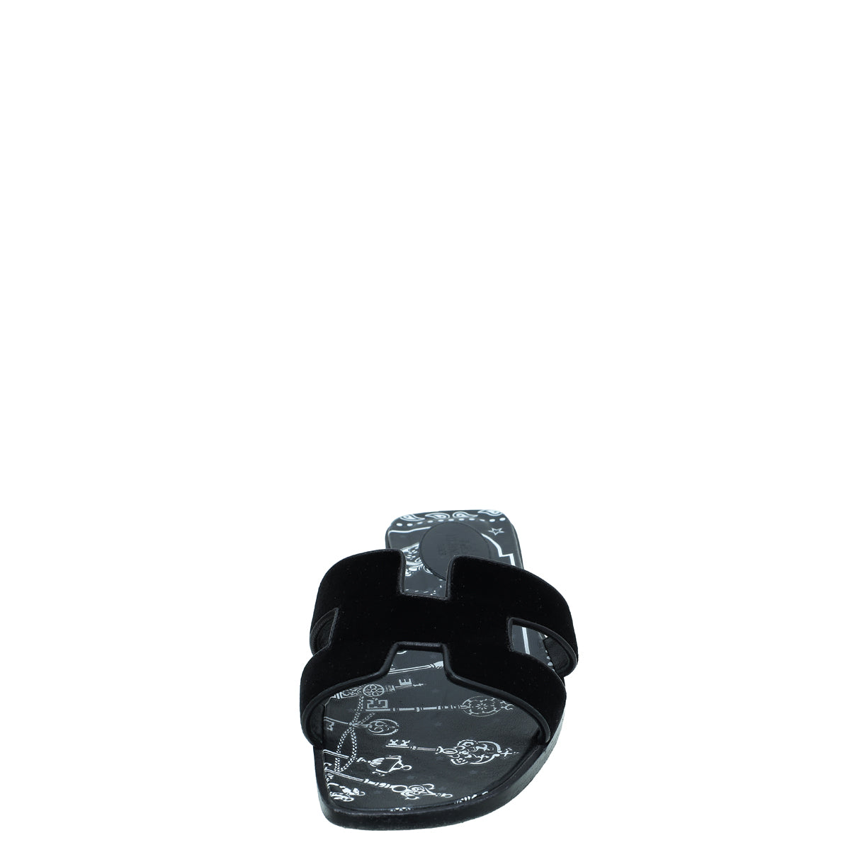 Hermes Black Velvet Printed Oran Sandal 38-Hermes-THE CLOSET