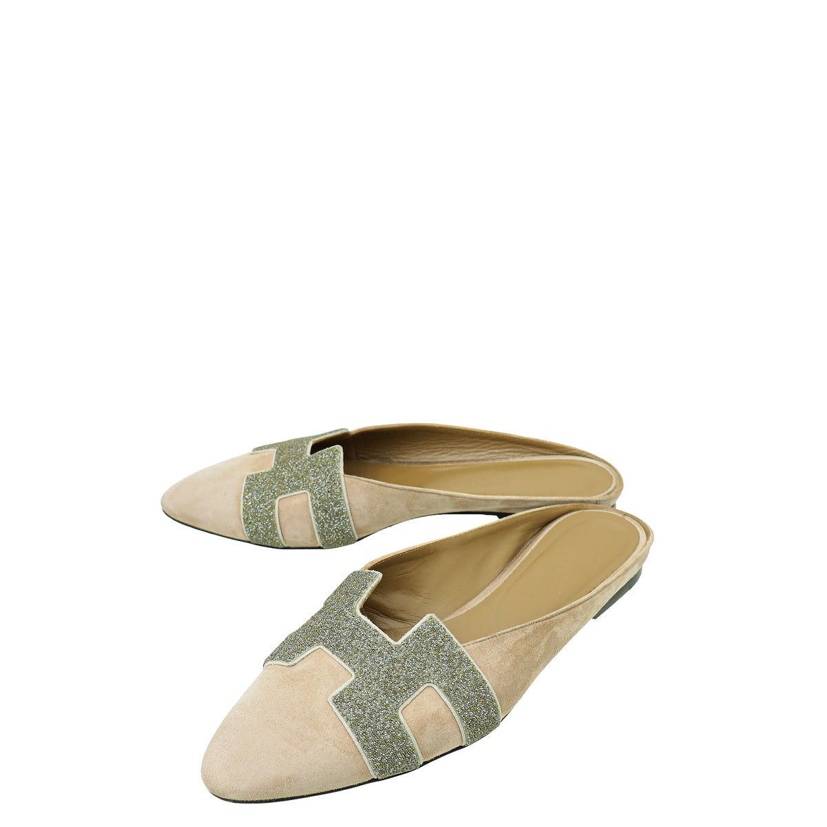 Hermes Rose Grey Suede Roxane Mules w/ Crystal Details 38-Hermes-THE CLOSET