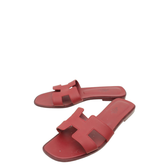 Hermes Rouge H Oran Sandal 38