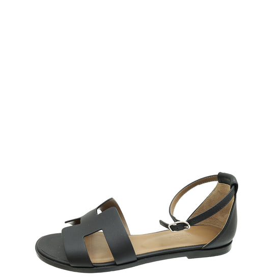 Load image into Gallery viewer, Hermes Noir Santorini Sandals 38
