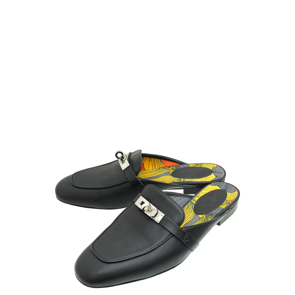 Hermes Noir Oz Mules w/Printed Cotton Insole 38-Hermes-THE CLOSET