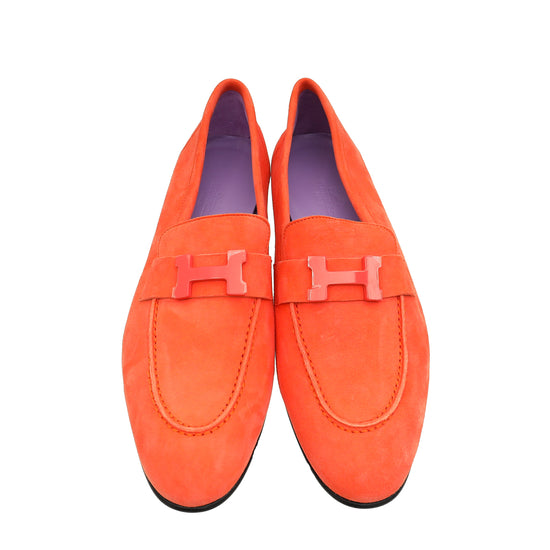 Hermes Rose Sorbet Paris Suede Goatskin Loafer 38