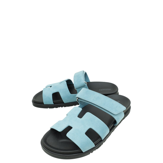 Hermes Bleu Mineral Chypre Suede Goatskin Sandal 38