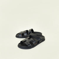 Hermes Black "Panoplie Equestre" Embroidered Chypre Sandals 38.5