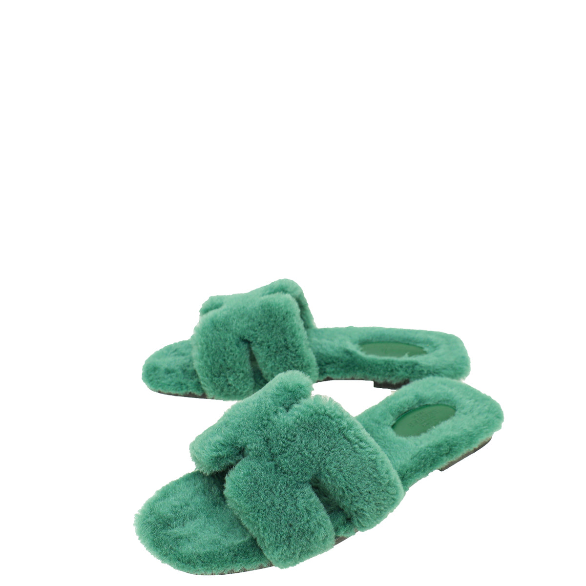 Hermes Vert Anglais Woolskin Shearling Oran Sandal 38-Hermes-THE CLOSET