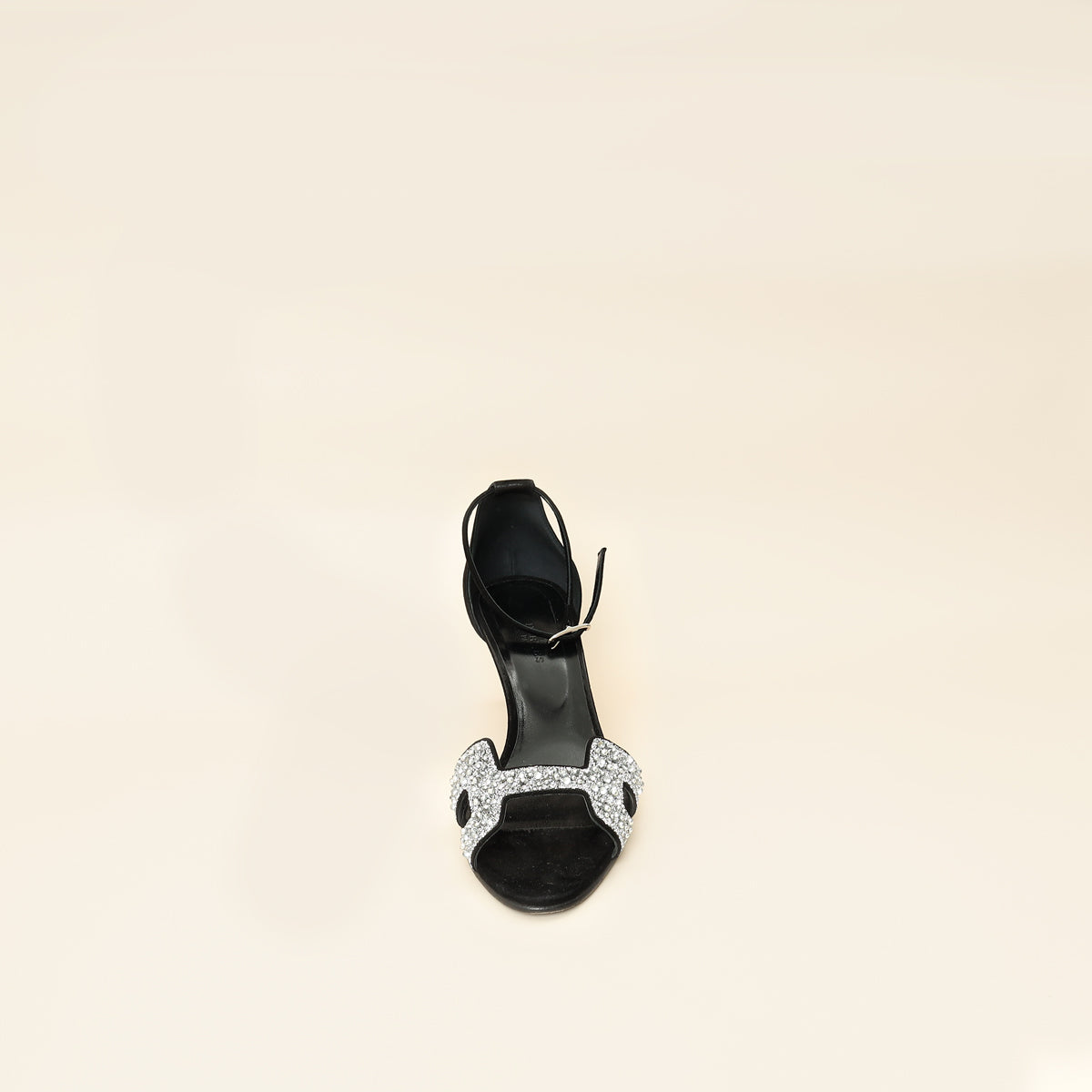 Hermes Noir Premiere 70 Crystal Details Suede Goatskin Sandal 39.5-Hermes-THE CLOSET