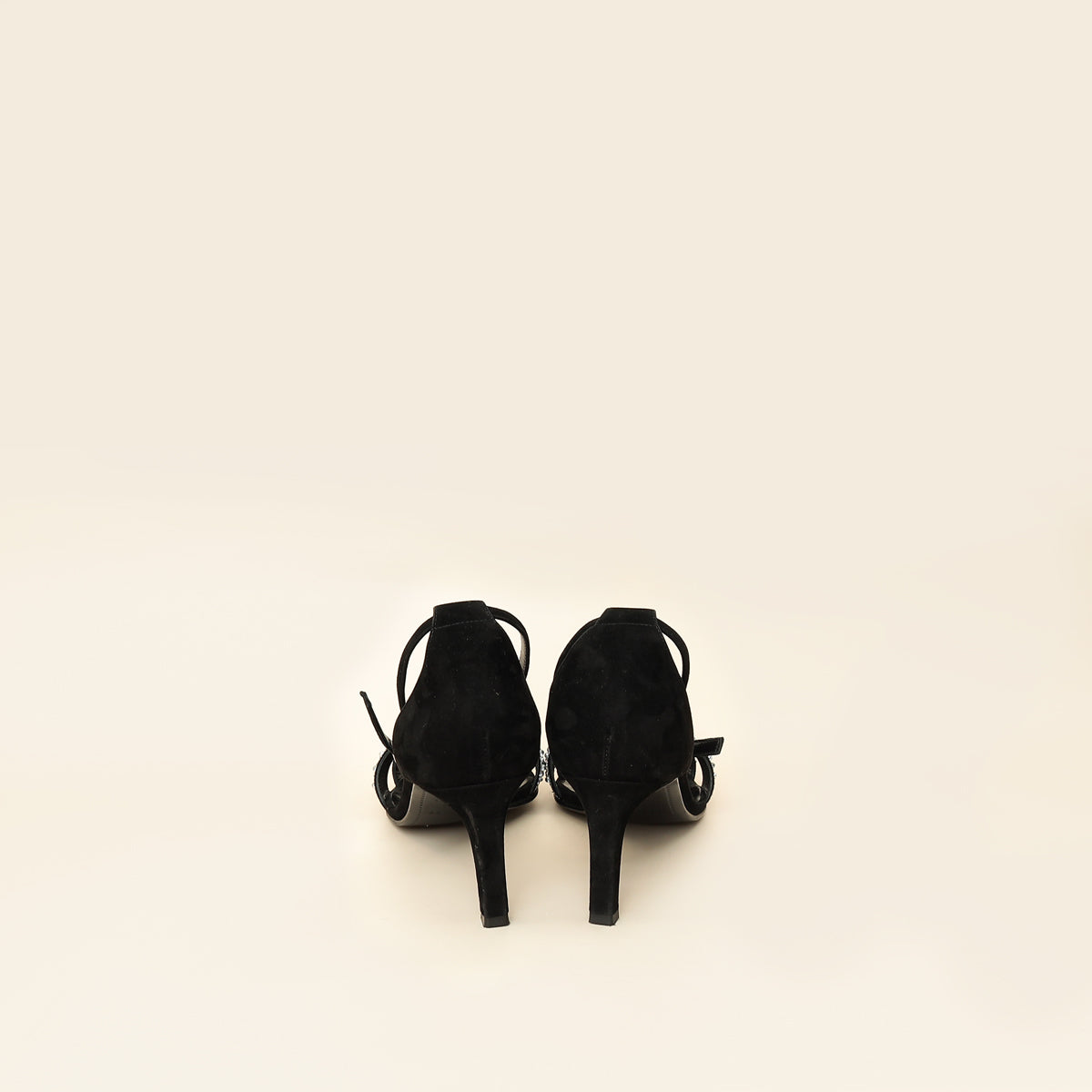 Hermes Noir Premiere 70 Crystal Details Suede Goatskin Sandal 39.5-Hermes-THE CLOSET