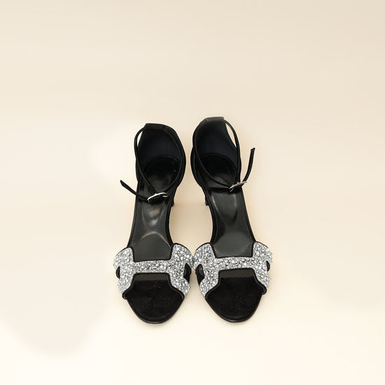 Hermes Noir Premiere 70 Crystal Details Suede Goatskin Sandal 39.5-Hermes-THE CLOSET