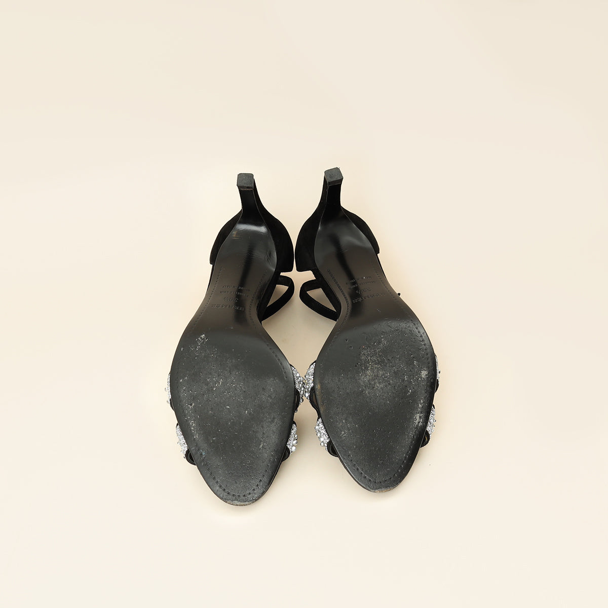Hermes Noir Premiere 70 Crystal Details Suede Goatskin Sandal 39.5-Hermes-THE CLOSET