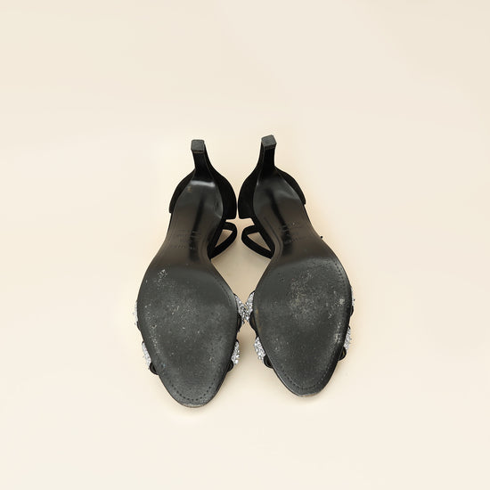 Hermes Noir Premiere 70 Crystal Details Suede Goatskin Sandal 39.5-Hermes-THE CLOSET