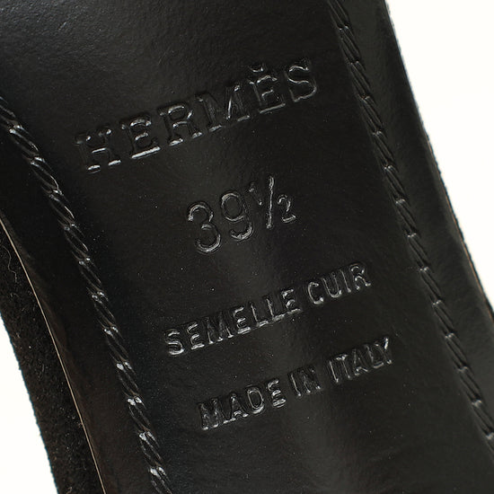 Hermes Noir Premiere 70 Crystal Details Suede Goatskin Sandal 39.5-Hermes-THE CLOSET