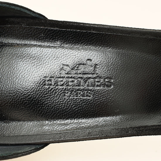 Hermes Noir Premiere 70 Crystal Details Suede Goatskin Sandal 39.5-Hermes-THE CLOSET