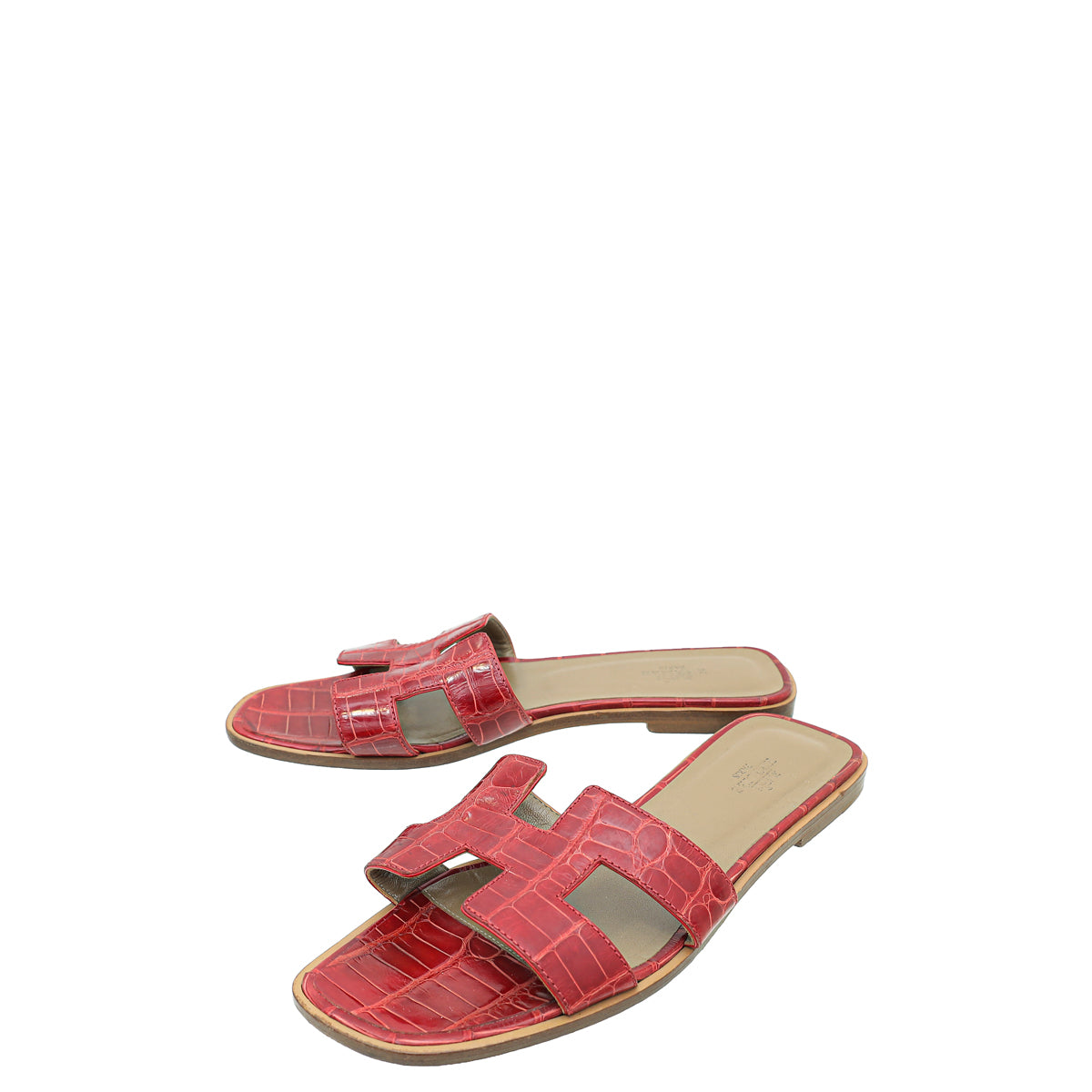 Hermes Rouge Shiny Alligator Oran Mississippiensis Sandal 39