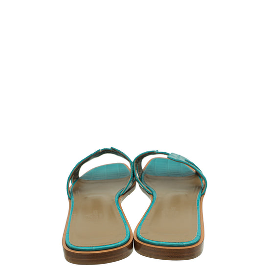 Hermes Vert Jade Alligator Oran Sandals 39