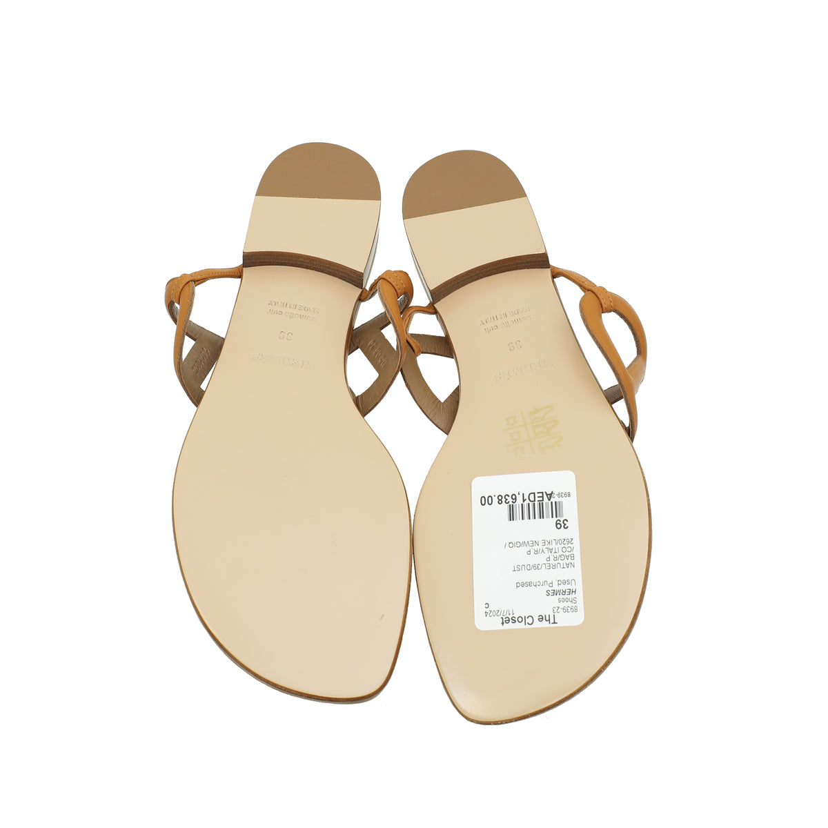 Hermes Naturel Beach Sandal 39