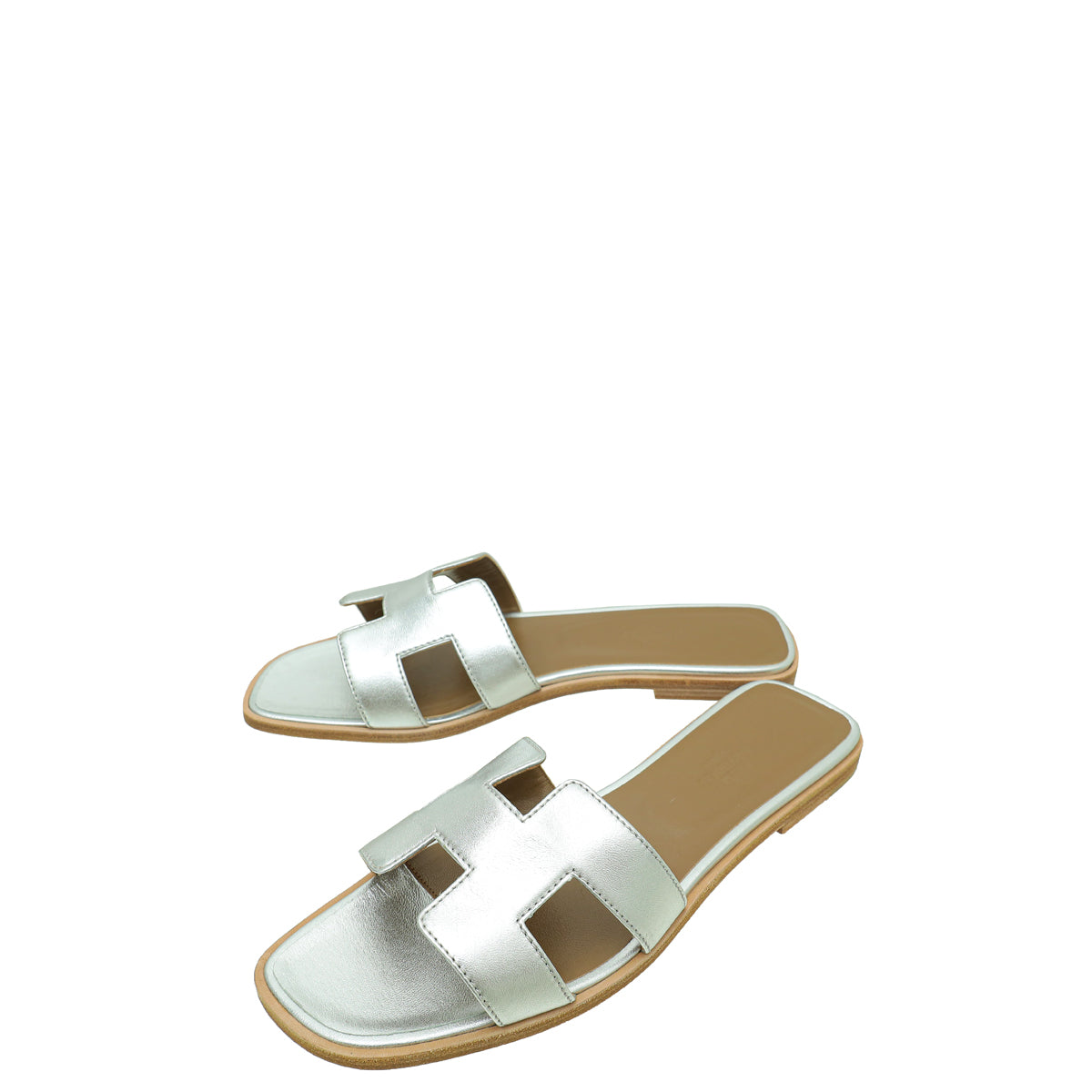 Hermes Gris Argenté Vieilli Metallic Nappa Oran Sandal 39-Hermes-THE CLOSET