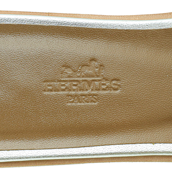 Hermes Gris Argenté Vieilli Metallic Nappa Oran Sandal 39