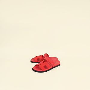 Hermes Rose Vermillone Chypre Suede Goatskin Sandal 40.5
