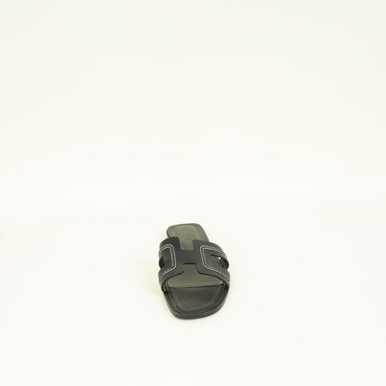 Hermes Noir Oran Stitched Detail Sandal 40