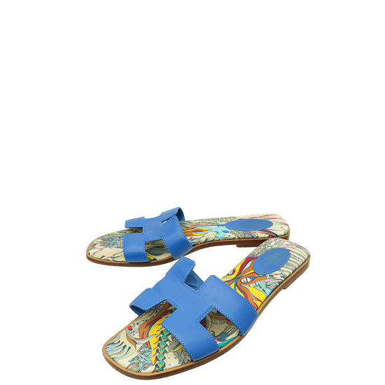 Hermes Bleu Zanzibar Oran Fantaisie Botanique Printed Sandal 40