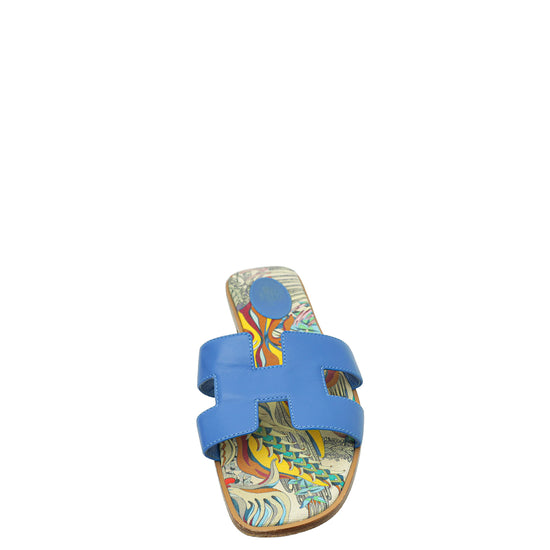 Hermes Bleu Zanzibar Oran Fantaisie Botanique Printed Sandal 40