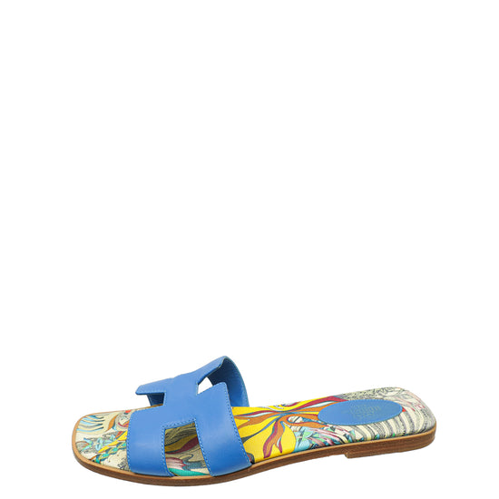 Hermes Bleu Zanzibar Oran Fantaisie Botanique Printed Sandal 40