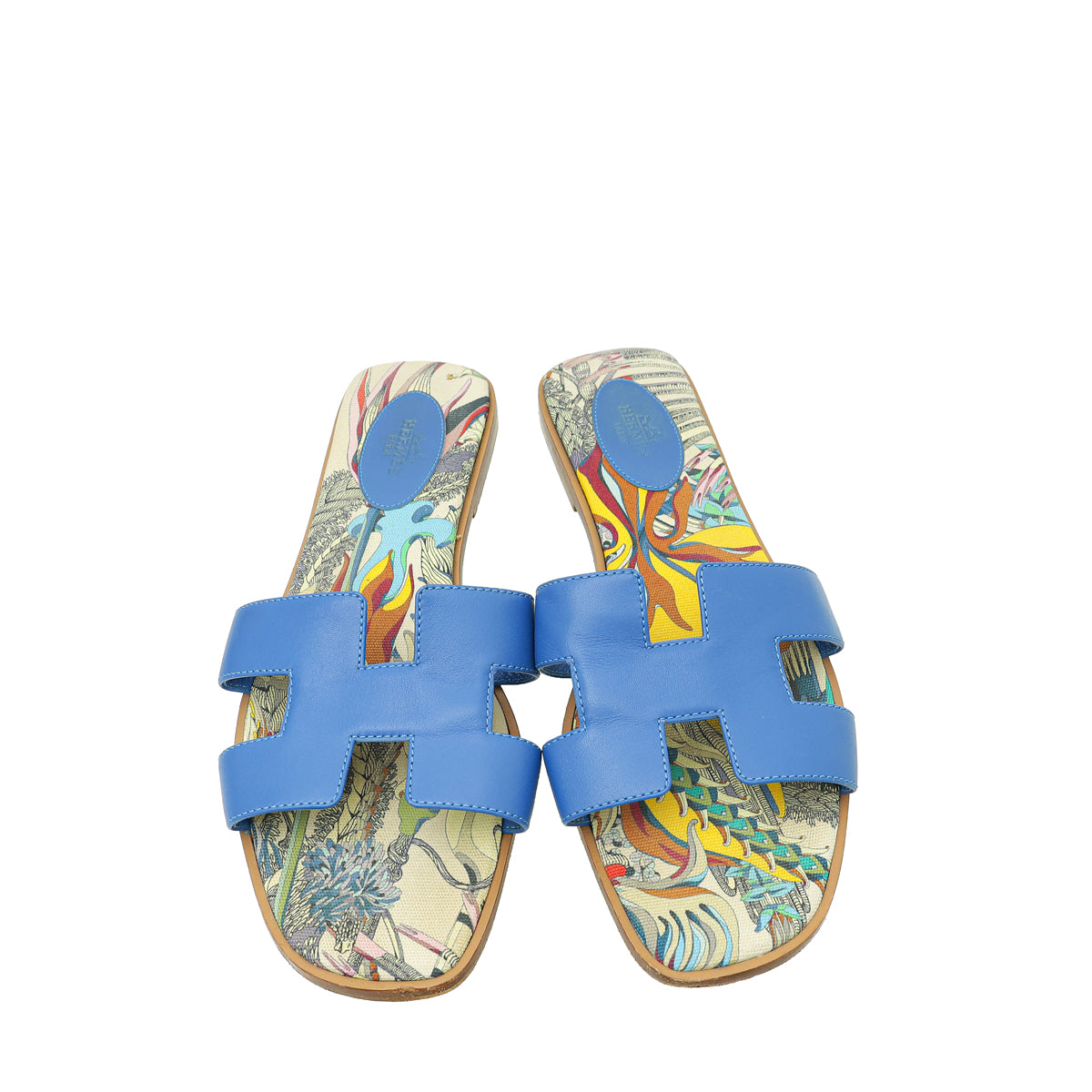 Hermes Bleu Zanzibar Oran Fantaisie Botanique Printed Sandal 40