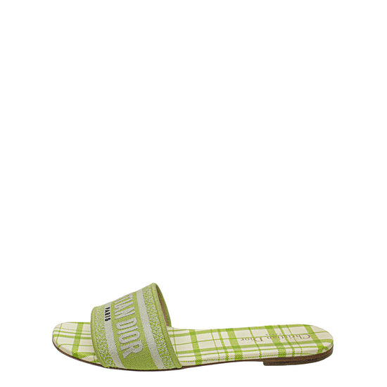 Christian Dior Lime Checkered Dway Embroidered Flat Sandal 40