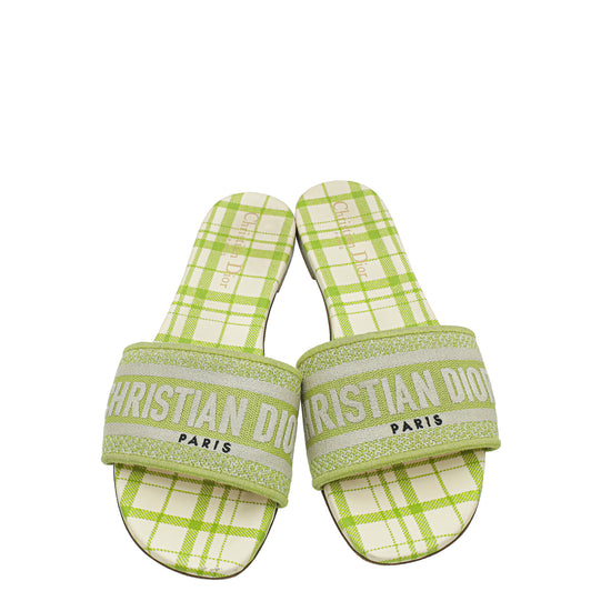 Christian Dior Lime Checkered Dway Embroidered Flat Sandal 40