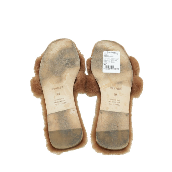 Hermes Naturel Oran Shearling Sandal 40